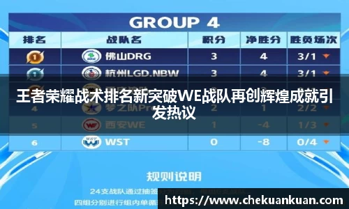 王者荣耀战术排名新突破WE战队再创辉煌成就引发热议